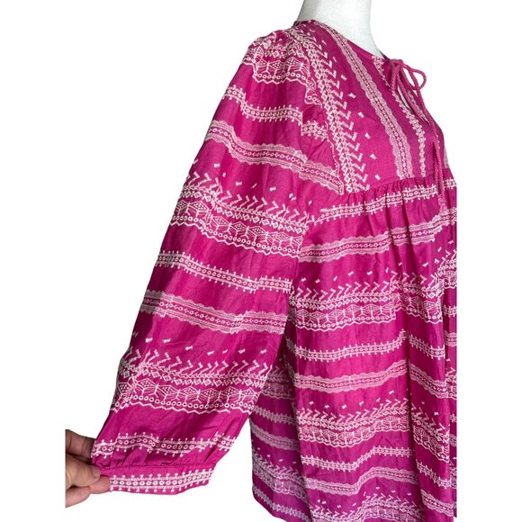 MELISSA NEPTON Bart Dress Size Large Fuchsia White Detailed Embroidery NEW - Picture 5 of 11